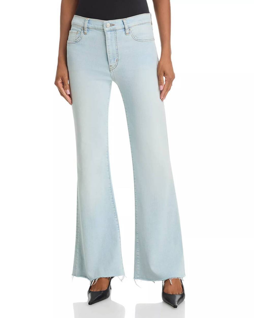 NEW FRAME women's the icon high rise flare jeans in preen raw after